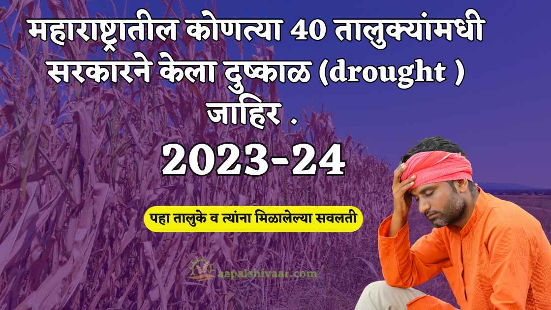 महाराष्ट्रातील कोणत्या 40 तालुक्यांमधी 2023 -24 सरकारने केला दुष्काळ (drought ) जाहिर, पहा तालुके व त्यांना मिळालेल्या सवलती . /The government has declared drought in 40 talukas of Maharashtra in  2023-24